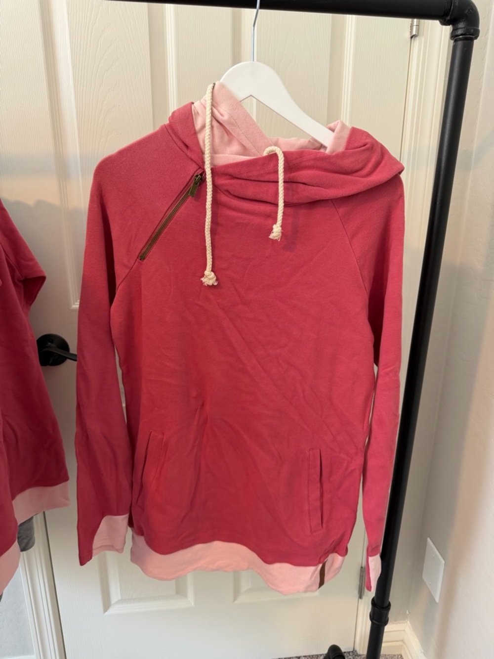 Women’s Pink Layered Double Hoodie Sweatshirt